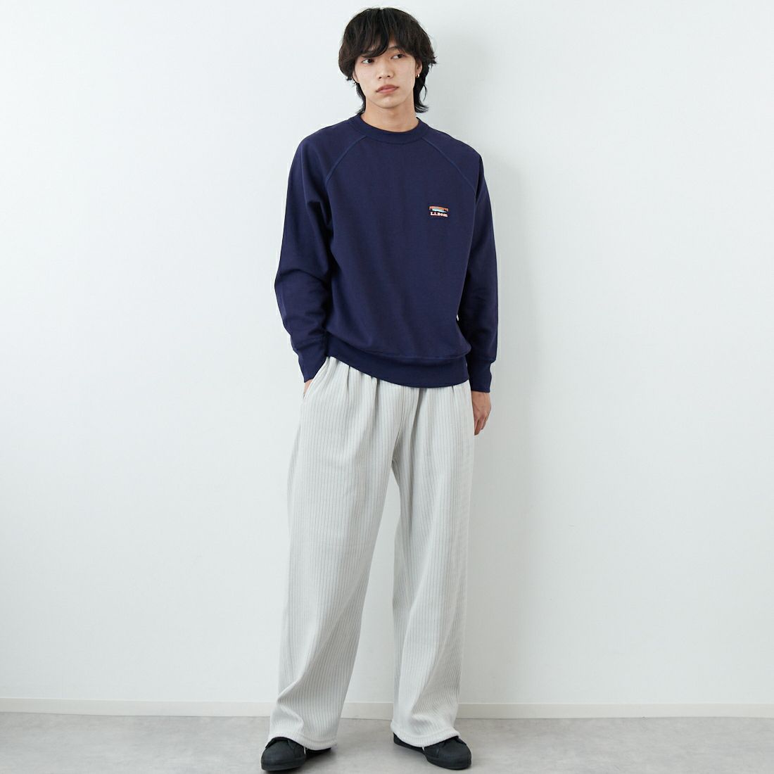 L.L.BEAN [エルエルビーン] PORTAGE クルーネックスウェット [6175-3049] 67 NAVY &&モデル身長：179cm 着用サイズ：M&&