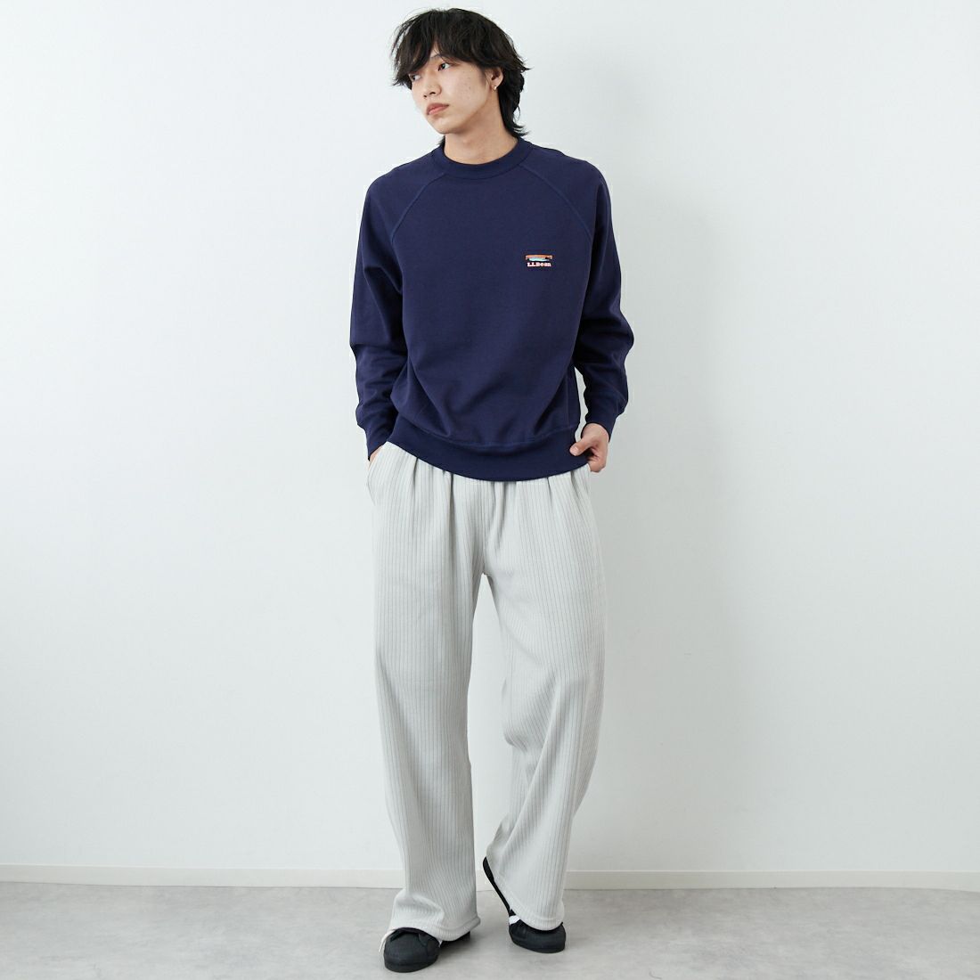 L.L.BEAN [エルエルビーン] PORTAGE クルーネックスウェット [6175-3049] 67 NAVY &&モデル身長：179cm 着用サイズ：M&&