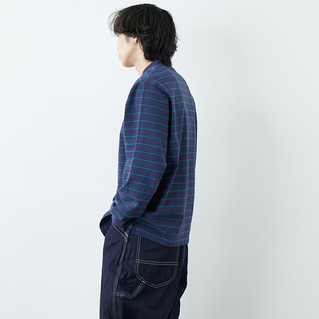 L.L.BEAN [エルエルビーン] Union ロングスリーブボーダーTシャツ [6175-3053] 93 NVY/TEA &&モデル身長：179cm 着用サイズ：L&&