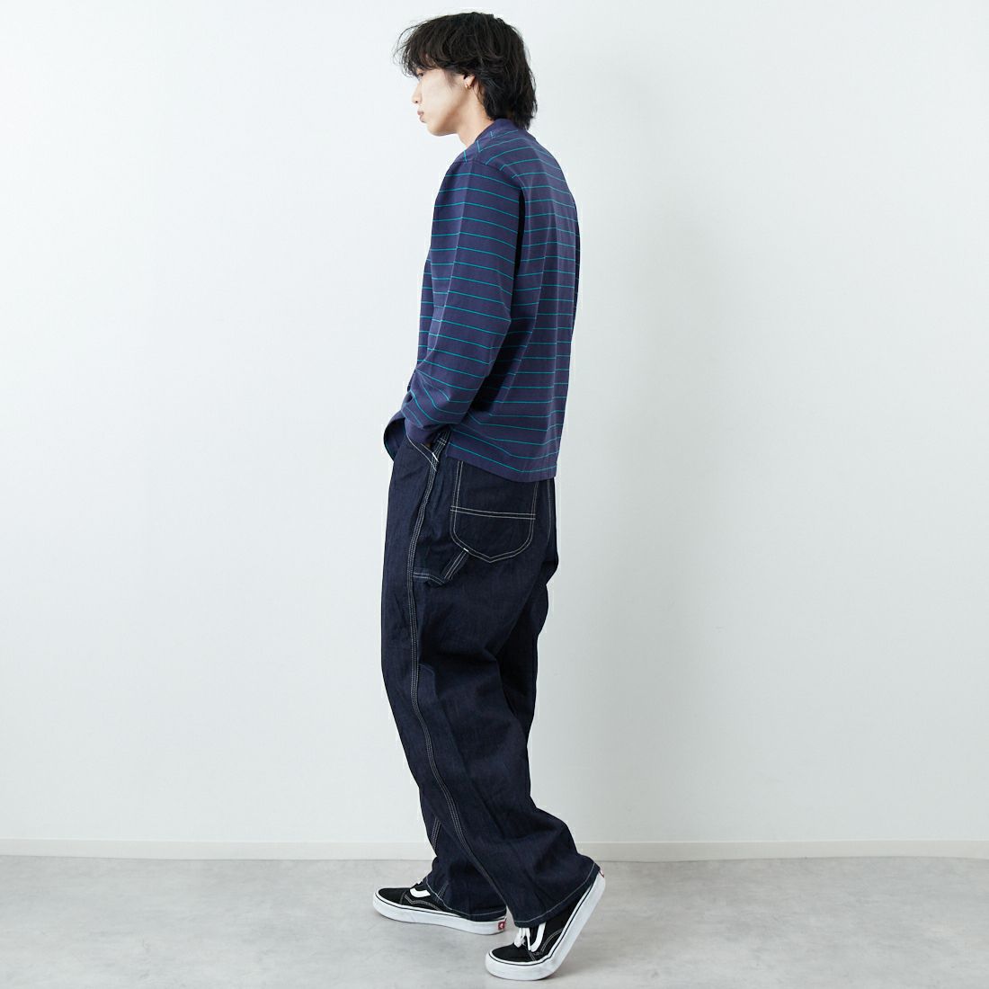 L.L.BEAN [エルエルビーン] Union ロングスリーブボーダーTシャツ [6175-3053] 93 NVY/TEA &&モデル身長：179cm 着用サイズ：L&&