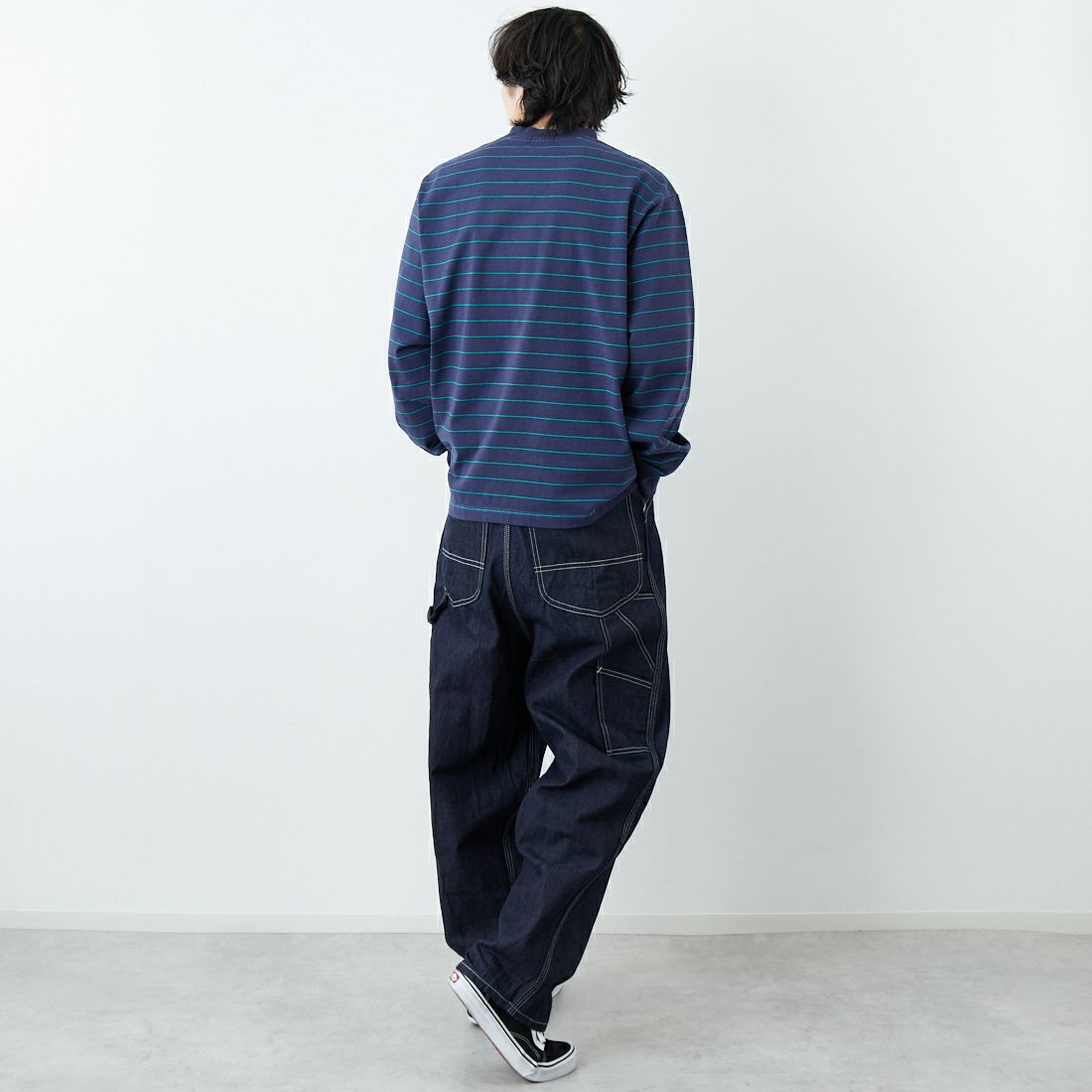 L.L.BEAN [エルエルビーン] Union ロングスリーブボーダーTシャツ [6175-3053] 93 NVY/TEA &&モデル身長：179cm 着用サイズ：L&&