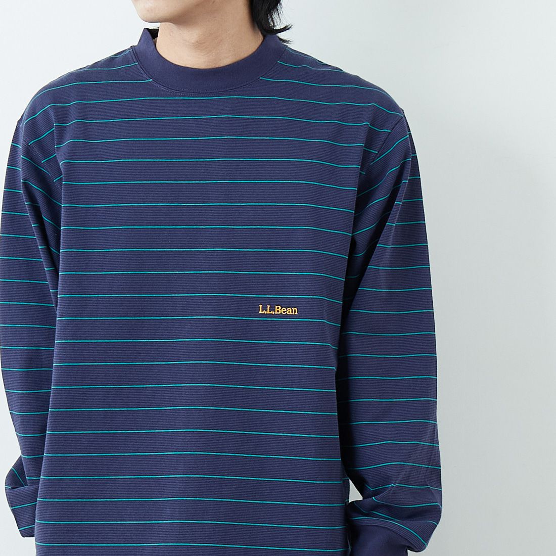 L.L.BEAN [エルエルビーン] Union ロングスリーブボーダーTシャツ [6175-3053] 93 NVY/TEA &&モデル身長：179cm 着用サイズ：L&&