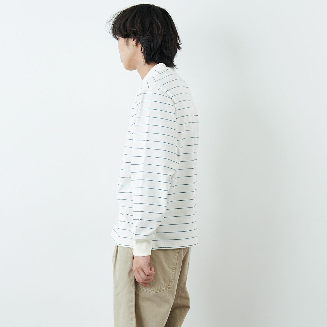 L.L.BEAN [エルエルビーン] Union ロングスリーブボーダーTシャツ [6175-3053] 90 OFF/GRN &&モデル身長：179cm 着用サイズ：M&&