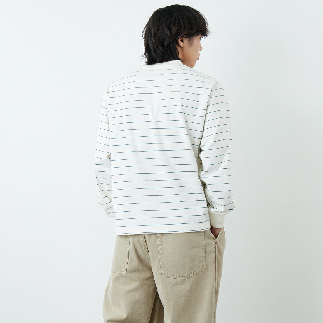 L.L.BEAN [エルエルビーン] Union ロングスリーブボーダーTシャツ [6175-3053] 90 OFF/GRN &&モデル身長：179cm 着用サイズ：M&&