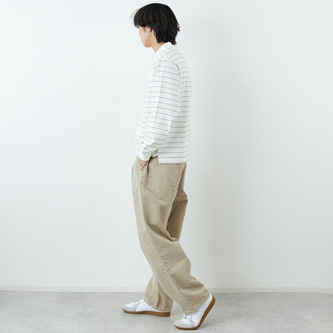 L.L.BEAN [エルエルビーン] Union ロングスリーブボーダーTシャツ [6175-3053] 90 OFF/GRN &&モデル身長：179cm 着用サイズ：M&&