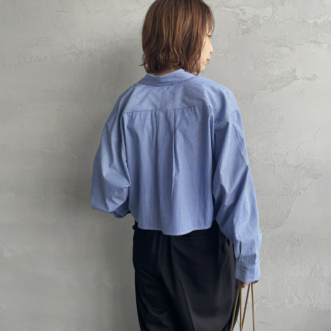 UNIVERSAL OVERALL [ユニバーサルオーバーオール] 別注 ショート丈 ビッグポケットストライプシャツ [U2533158IN-JF] ﾌﾞﾙｰ &&モデル身長：158cm 着用サイズ：F&&