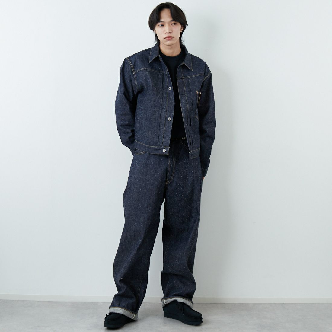 GOLD [ゴールド] 11.5oz デニムブラウス WW2モデル [GL15860N] 420 N.NAVY &&モデル身長：179cm 着用サイズ：M&&
