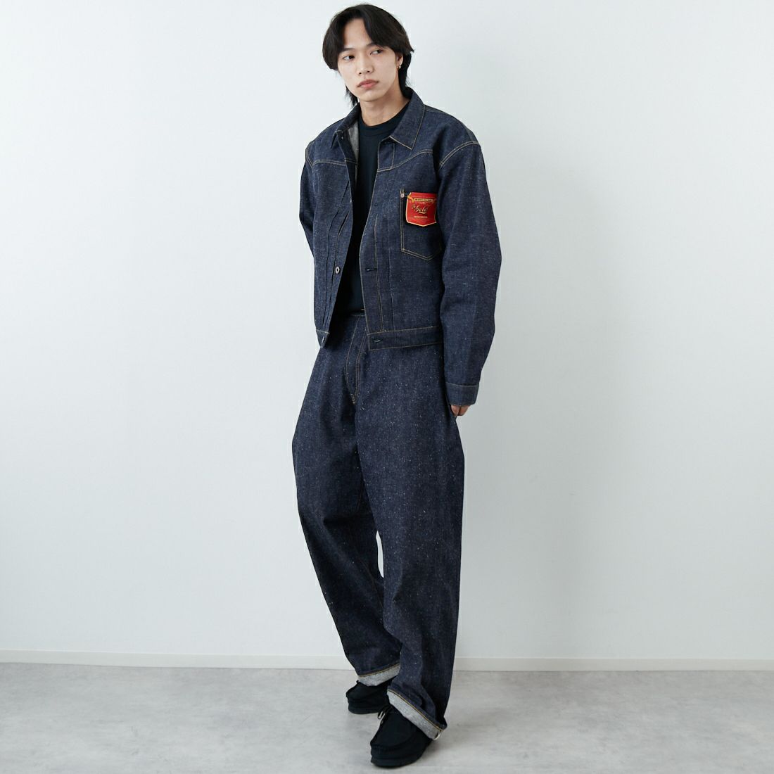 GOLD [ゴールド] 11.5oz デニムブラウス WW2モデル [GL15860N] 420 N.NAVY &&モデル身長：179cm 着用サイズ：M&&