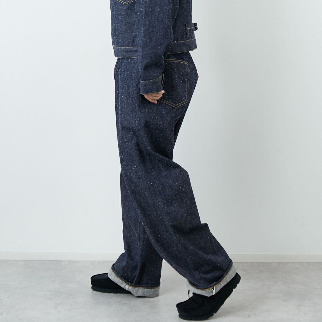 GOLD [ゴールド] 11.5oz 5ポケットデニムワイドパンツ [GL42620N] 420 N.NAVY &&モデル身長：179cm 着用サイズ：M&&