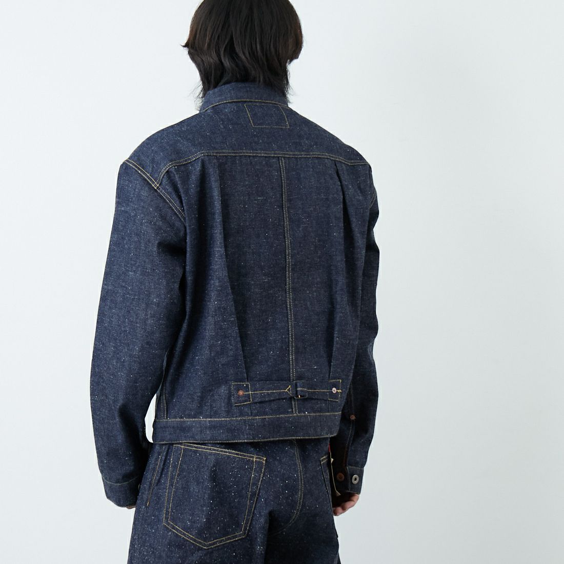 GOLD [ゴールド] 11.5oz 5ポケットデニムワイドパンツ [GL42620N] 420 N.NAVY &&モデル身長：179cm 着用サイズ：M&&