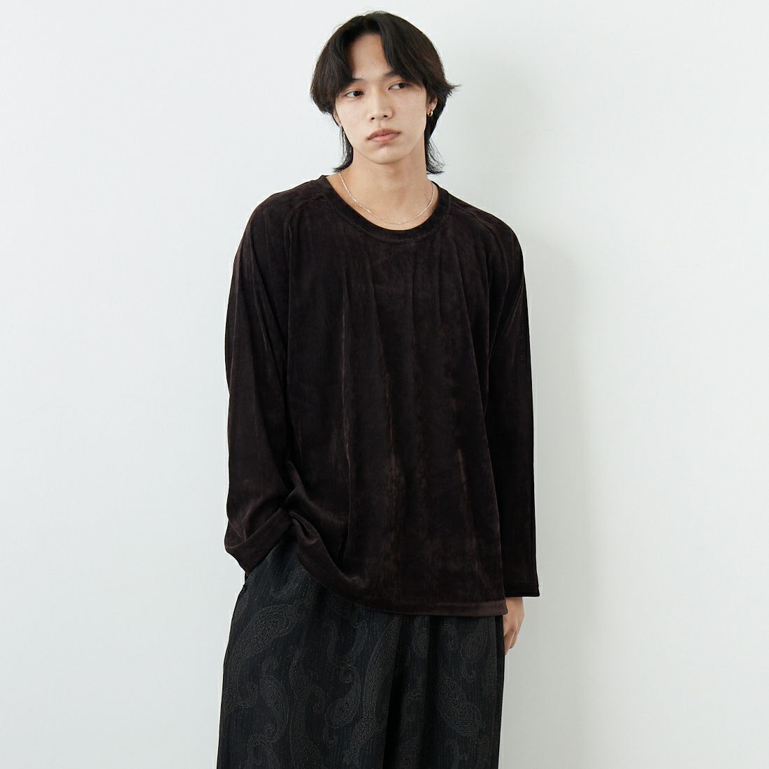 Needles [ニードルズ] UネックロングスリーブTシャツ [SX435] B BROWN &&モデル身長：179cm 着用サイズ：M&&