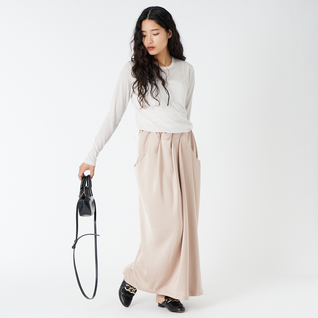 DIGNITE COLLIER [ディニテコリエ] サテンタックドレープスカート [80256516] 012 ﾋﾟﾝｸ