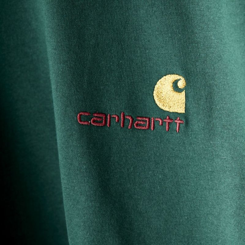 carhartt WIP [カーハートダブリューアイピー] ロングスリーブアメリカンスクリプトTシャツ [I029955] WHITE&&モデル身長：173cm 着用サイズ：XL&&